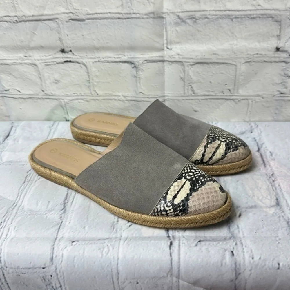 Kaanas Melilla Snakeskin Print Espadrille Mule Slide‎ Flat Shoes Size 7
